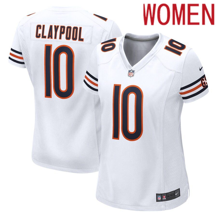 Women Chicago Bears #10 Chase Claypool Nike White Game Player NFL Jersey